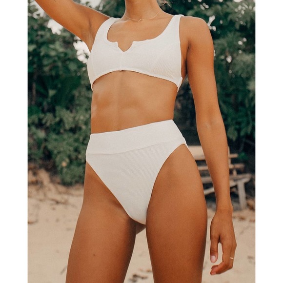 RVCA• Saltwash White Ribbed High Rise Bikini Bottoms